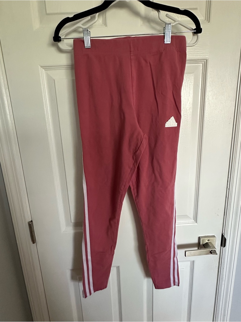 adidas Girls' Rose Pink Leggings with White Stripes